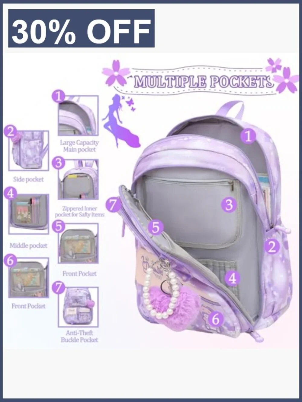 Kids Backpack School Bag with Multiple Pockets Splash-proof Bookbag 17in